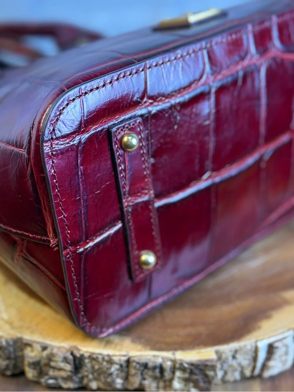 Dooney and Bourke Croco Fino Domed Satchel Bordeaux Burgundy Leather Bag